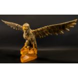 Vintage 1970's USSR Carved Eagle - wooden eagle on rock form stand, wingspan approx 27 inches,
