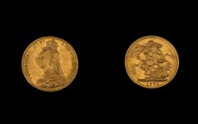 Queen Victoria Superb - 22ct Gold Jubilee Head Full Sovereign - Date 1890.