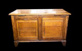 Golden Oak Coffer - early 20th century panelled bedding box comprising hinged lid,