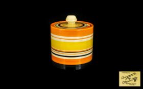 Clarice Cliff - Art Deco Period Hand Painted Round Preserve Lidded Pot ' Banded Ware ' Design,
