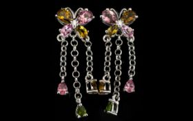 Multi Tourmaline 'Butterfly' Drop Earrings,