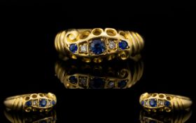 Antique Period Attractive 18ct Gold Sapphire and Diamond Dress Ring - the sapphires of wonderful