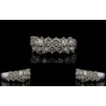 18ct White Gold Diamond Ring Set with two rows of round modern brilliant cut diamonds,