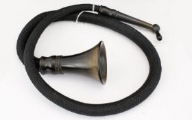 Antique Hearing Trumpet 19th century 'Conversation Aid' comprising webbing bound hose attached to