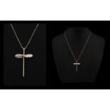 18ct White Gold Diamond Set Cross And Chain Modernist design set with 17 modern brilliant cut