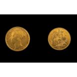 Queen Victoria Superb - 22ct Gold Young Head Full Sovereign - Date 1885.