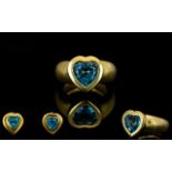 18ct Yellow Gold Attractive And Well Made Blue Topaz Set Dress Ring And Matching Earrings Each fully