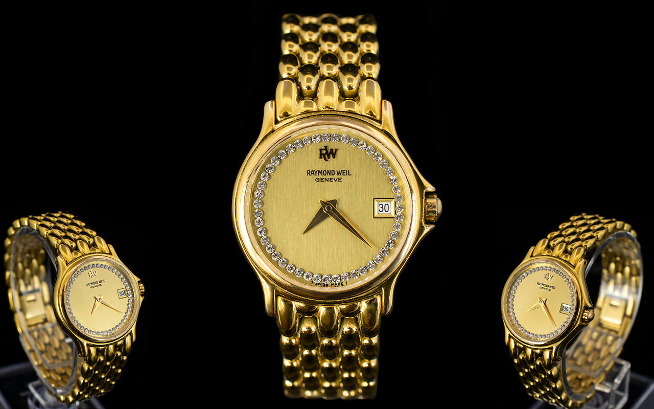 Raymond Weil Ladies Gold Plated Panther Designed Bracelet Watch with Champagne Dial,