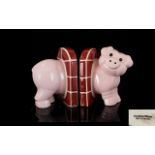Carlton Ware 1950s Pair of Ceramic Book Ends in the form of a Large Smiling Pig.