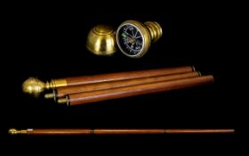 Brass Handle Three Piece Walking Stick A Novelty Walking Stick With Hidden Compass.