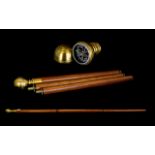 Brass Handle Three Piece Walking Stick A Novelty Walking Stick With Hidden Compass.