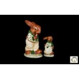 Algreave Pottery Hand Painted Large Size Novelty Rabbit Figure and Matching Smaller Rabbit Figure