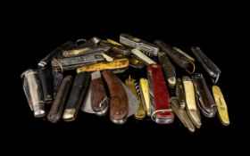 A Collection Of Early 19th - 20th Century Pen Knives To Include Military. 30 In Total.