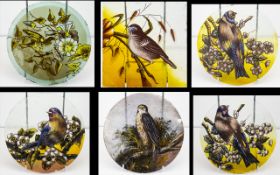 A Collection Of Avian Theme Painted And Stained Glass Panels To include various square and circular
