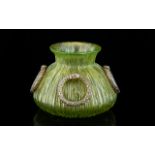 Loetz Green Glass Lustre Vase With Applied Laurel Wreath Decoration Onion form vase with textured