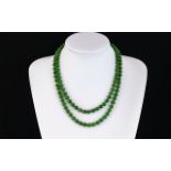 Jadeite Bead Necklace - Well Matched. 36 Inches - 90 cm In length. Overall Good Condition.