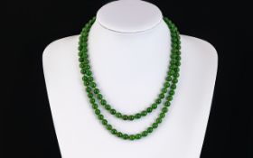 Jadeite Bead Necklace - Well Matched. 36 Inches - 90 cm In length. Overall Good Condition.