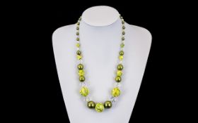 Vintage Green Beaded Necklace, All Different Shades of Green, Approx 22 Inches In Total,