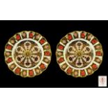Royal Crown Derby Superb Quality Pair of Old Imari 22ct Gold Single Band Cabinet Plates with