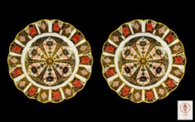 Royal Crown Derby Superb Quality Pair of Old Imari 22ct Gold Single Band Cabinet Plates with