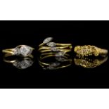 Three 18ct Gold Diamond Rings Two antique, one fully hallmarked, one stamped 18ct and Plat, one