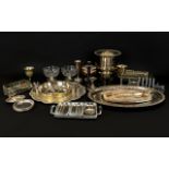 A Collection Of Plated Metal Items A varied lot to include two etched serving trays,