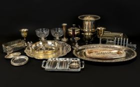 A Collection Of Plated Metal Items A varied lot to include two etched serving trays,