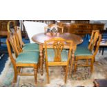 Pine Kitchen Table & Five Chairs. Extending table of oval form with 5 matching chairs, each
