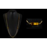 Ladies of Gents Nice Quality 14ct Gold Impressive Long Box Chain with Rectangular Tiger Eyes