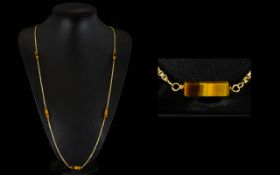 Ladies of Gents Nice Quality 14ct Gold Impressive Long Box Chain with Rectangular Tiger Eyes