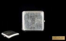 Edwardian Period Solid Silver Cigarette Case with Regency Stripe Design to Front and Back with Gilt