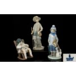 Lladro Porcelain Figures (3) in total. Comprises 1.Young Fisherman - gone fishing model no 4809.