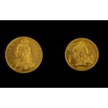 Queen Victoria 22ct Gold Jubilee Head Two Pound Coin - date 1887. London mint, high grade coin, E.