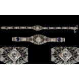 14ct Diamond Sapphire And White Gold Bracelet Art Deco Style bracelet set with central round