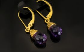 Amethyst Briolette Drop Earrings, comprising solitaire briolette cut amethysts, totalling 4cts,