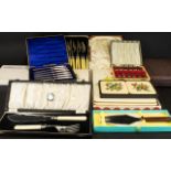 A Collection Of Flatware And Cutlery including boxed fish forks, silver handled butter knives,