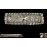 Victorian Period Ornate and Embossed Silver Elongated Pin Tray, Decorated with Images of Flowers,