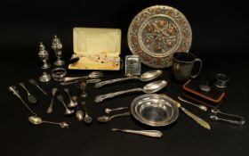 A Collection Of Mixed Silver And Plated Items Comprising miniature trophy, jug,