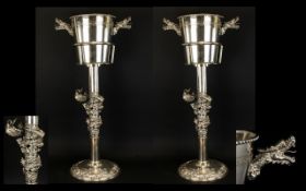 Chromed Metal Chinese Style Floor Standing Ice Bucket Stand Two in total, each raised on circular,