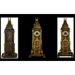 French 19thC Mantle Clock Realistically Modelled In The Form Of A Clock Tower With Leaded Glass