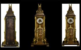 French 19thC Mantle Clock Realistically Modelled In The Form Of A Clock Tower With Leaded Glass