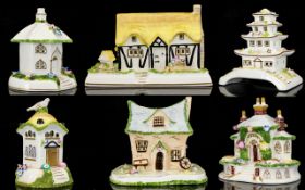 Coalport China Collection of Hand Painted Ceramic Cottages / Houses ( 6 ) Six In Total.