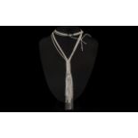 White Crystal Long Tasselled Necklace,