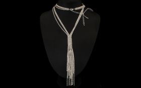 White Crystal Long Tasselled Necklace,