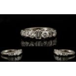 18ct White Gold Diamond Ring Half Eternity Ring Set With Alternating Round Brilliant And Baguette