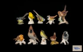 Large Collection of Geobel Hand Painted Bird Figures ( 9 ) Nine In Total + 1 Beswick Bird Figures (