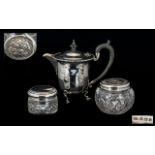 A Mixed Collection Of Antique Silver Items To include a footed coffee pot with fluted lid detail