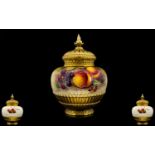 Royal Worcester Superb Quality - Hand Painted Oviform Shaped ' Fruits ' Pot Pouri Vase with Cover.