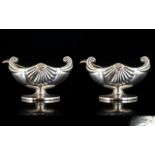 Victorian Period Pair Of Attractive Sterling Silver Salts with matching silver spoons nautilus