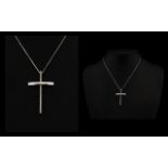 18ct White Gold Diamond Set Cross And Chain Set with 17 round brilliant cut diamonds suspended on